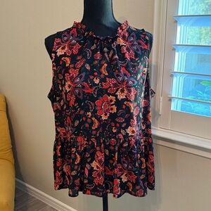 LOFT Black and Red Floral Blouse